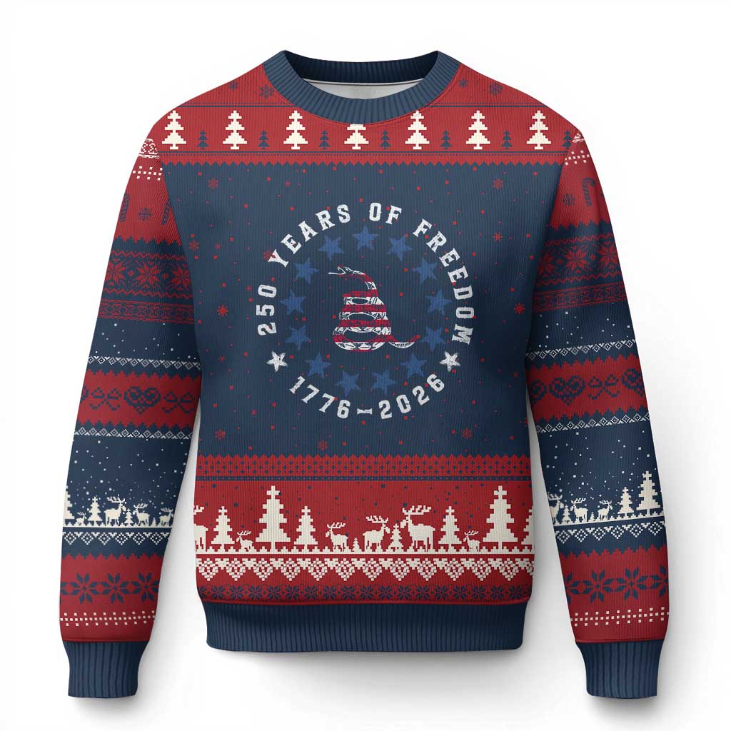 250 Years Of Freedom Ugly Christmas Sweater Gadsden Betty Ross Flag Ring of Stars American Patriot US TS14 Navy Red Print Your Wear