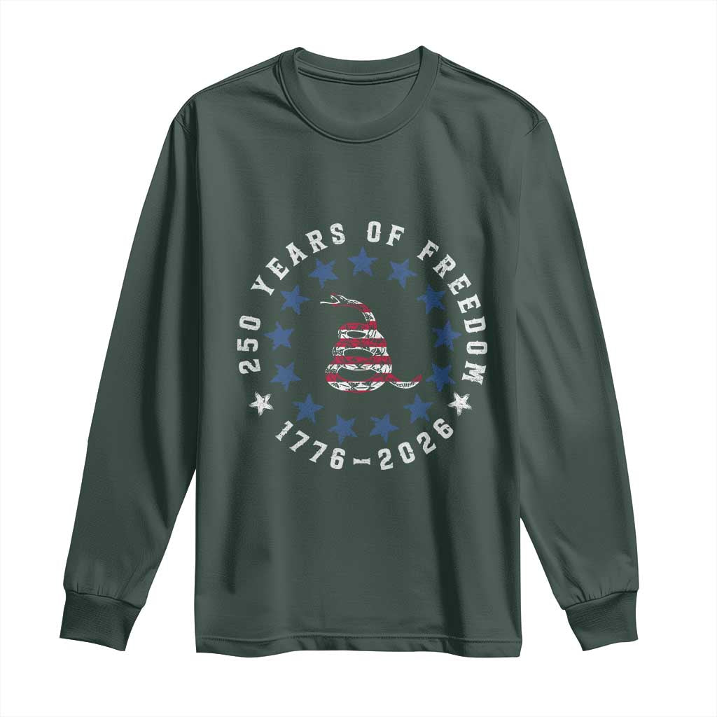 250 Years Of Freedom Long Sleeve Shirt Gadsden Betty Ross Flag Ring of Stars American Patriot US TS14 Dark Forest Green Print Your Wear