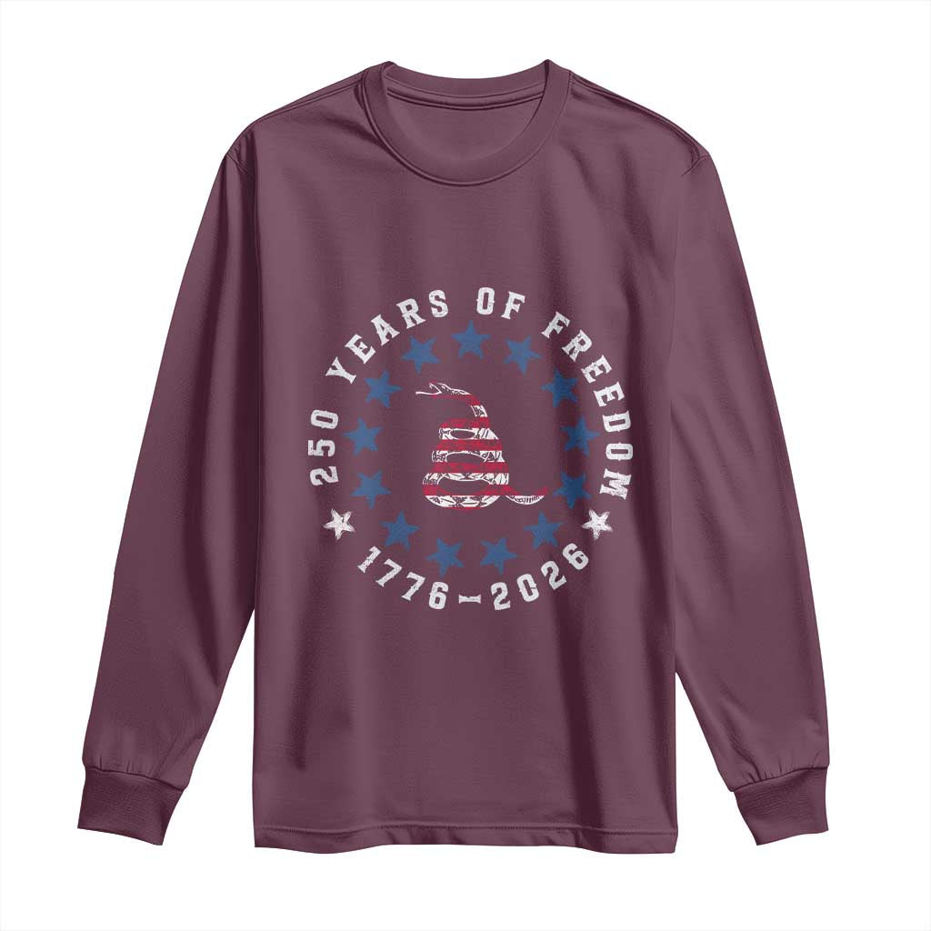 250 Years Of Freedom Long Sleeve Shirt Gadsden Betty Ross Flag Ring of Stars American Patriot US TS14 Maroon Print Your Wear