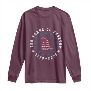250 Years Of Freedom Long Sleeve Shirt Gadsden Betty Ross Flag Ring of Stars American Patriot US TS14 Maroon Print Your Wear