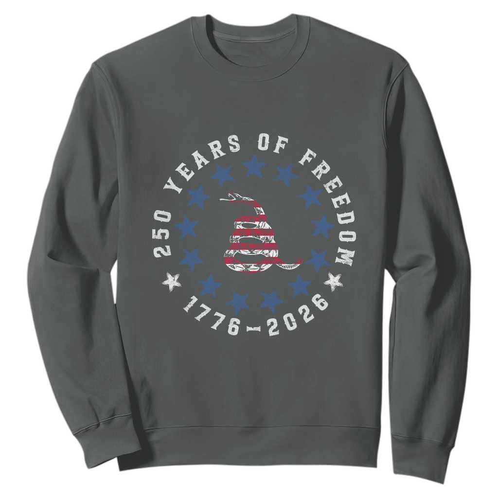 250 Years Of Freedom Sweatshirt Gadsden Betty Ross Flag Ring of Stars American Patriot US TS14 Dark Heather Print Your Wear