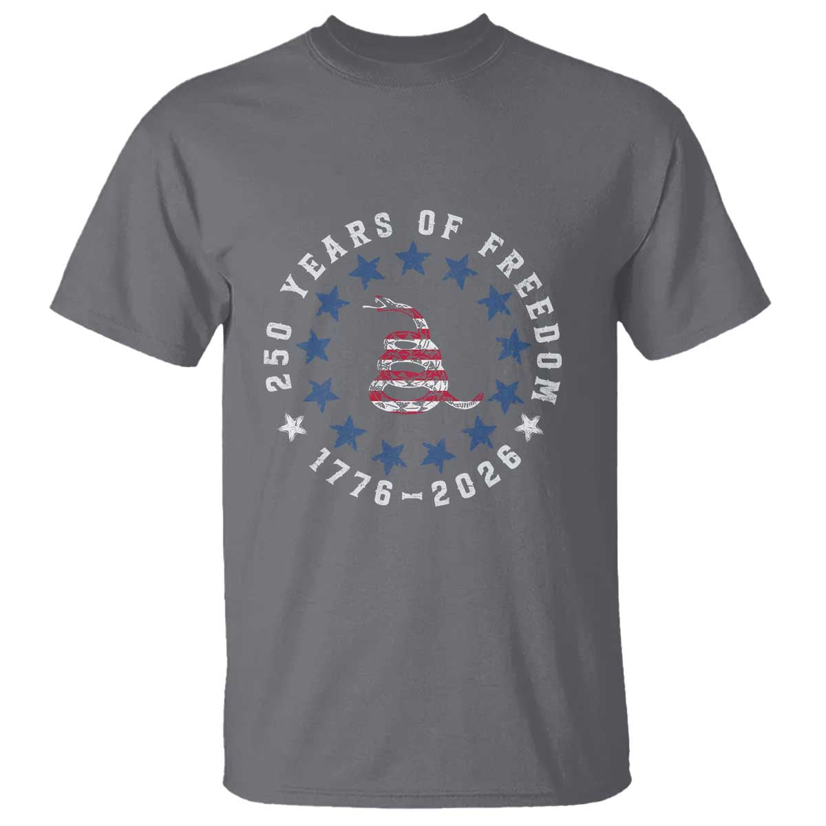250 Years Of Freedom T Shirt Gadsden Betty Ross Flag Ring of Stars American Patriot US TS14 Charcoal Print Your Wear