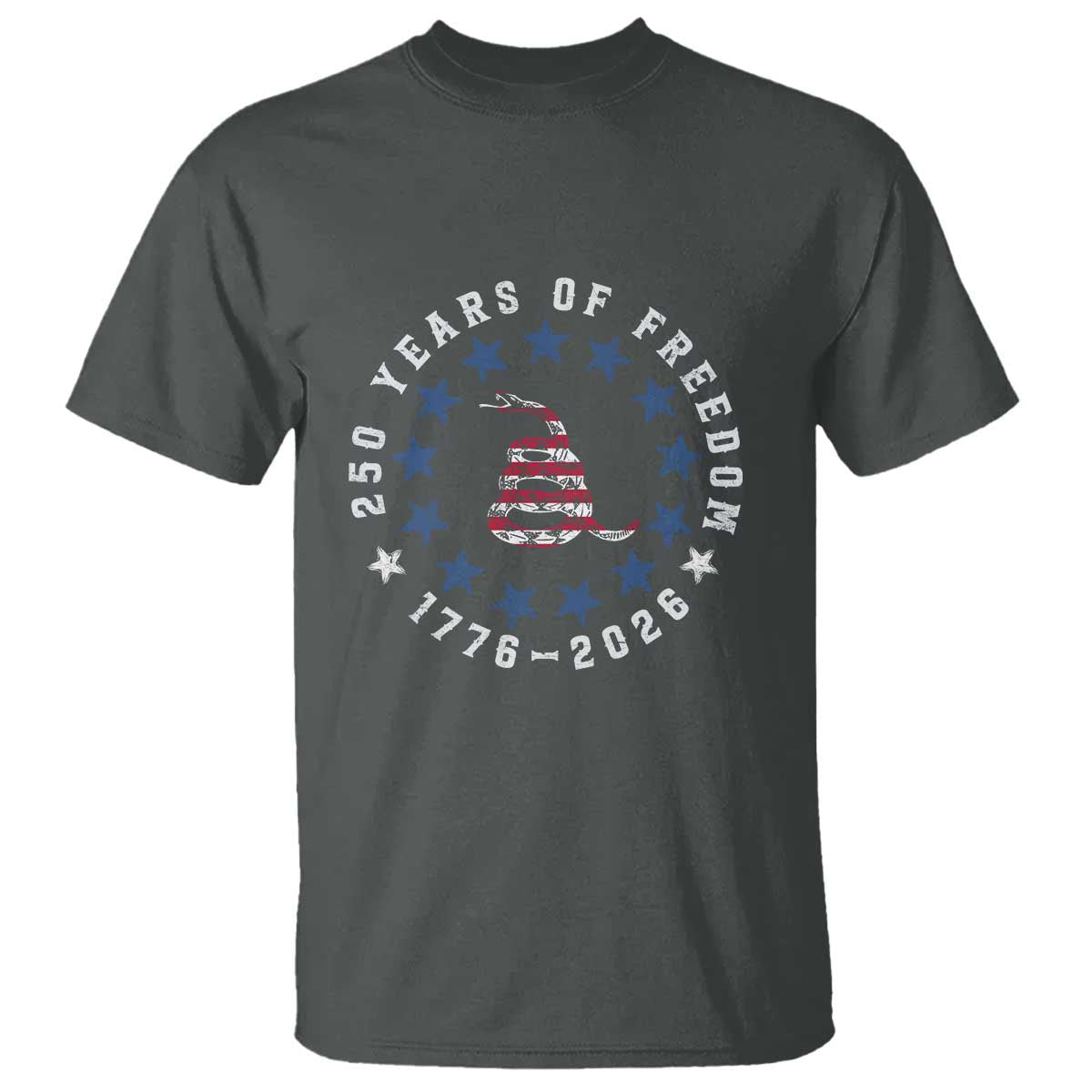 250 Years Of Freedom T Shirt Gadsden Betty Ross Flag Ring of Stars American Patriot US TS14 Dark Heather Print Your Wear