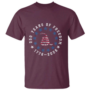 250 Years Of Freedom T Shirt Gadsden Betty Ross Flag Ring of Stars American Patriot US TS14 Maroon Print Your Wear