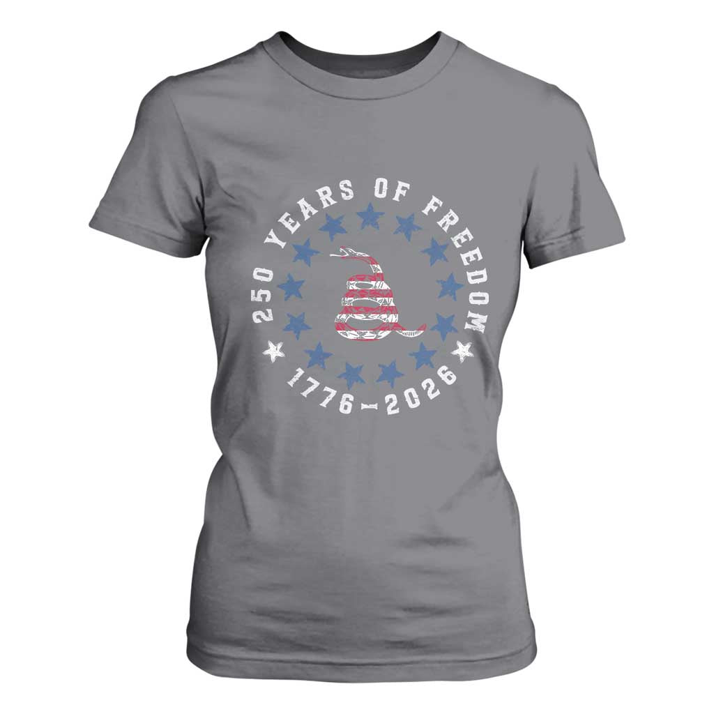250 Years Of Freedom T Shirt For Women Gadsden Betty Ross Flag Ring of Stars American Patriot US TS14 Charcoal Print Your Wear