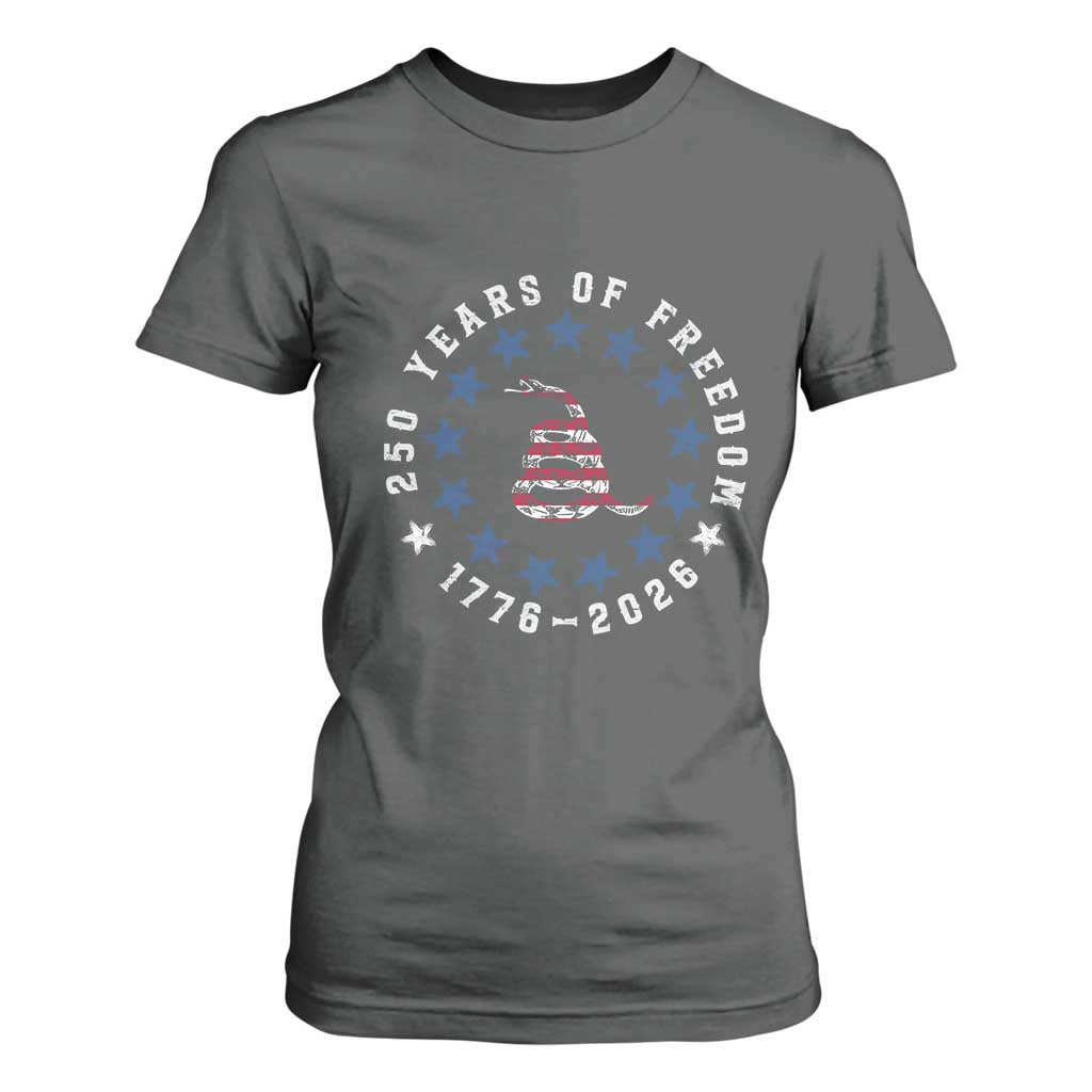 250 Years Of Freedom T Shirt For Women Gadsden Betty Ross Flag Ring of Stars American Patriot US TS14 Dark Heather Print Your Wear