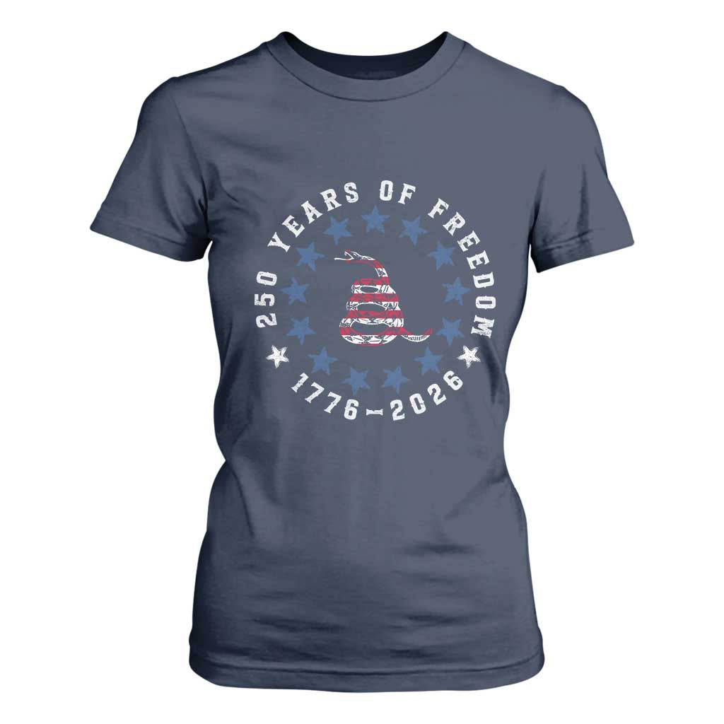 250 Years Of Freedom T Shirt For Women Gadsden Betty Ross Flag Ring of Stars American Patriot US TS14 Navy Print Your Wear