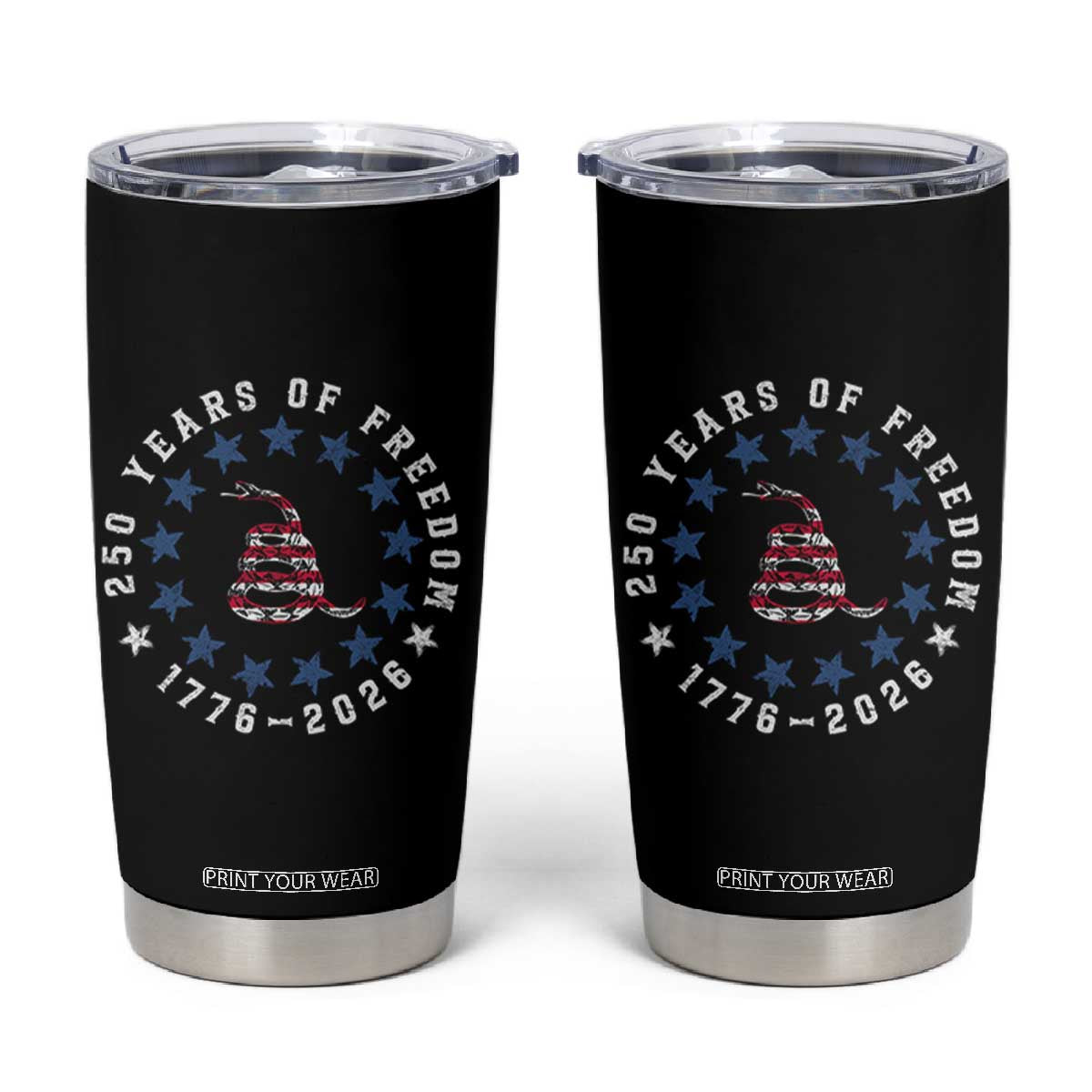 250 Years Of Freedom Tumbler Cup Gadsden Betty Ross Flag Ring of Stars American Patriot US