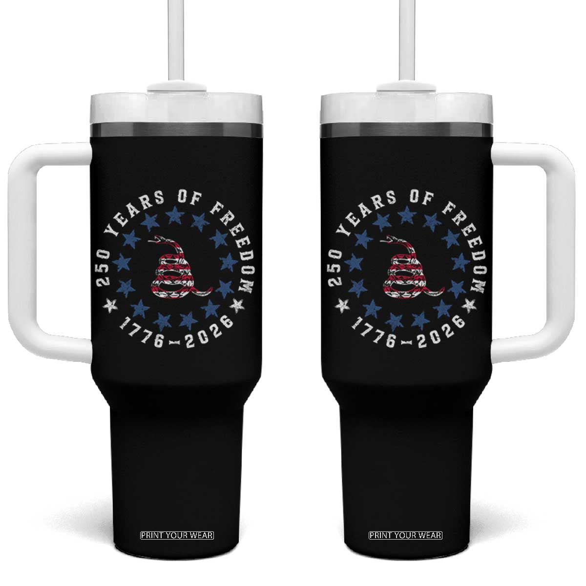 250 Years Of Freedom Tumbler With Handle Gadsden Betty Ross Flag Ring of Stars American Patriot US TS14 One Size: 40 oz Black Print Your Wear
