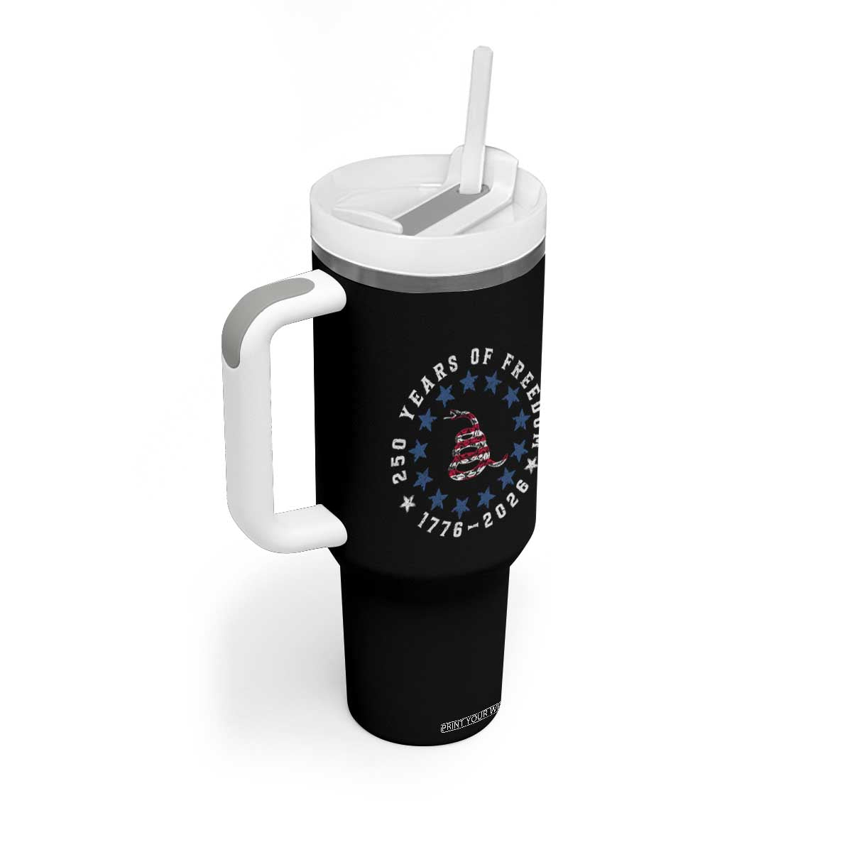250 Years Of Freedom Tumbler With Handle Gadsden Betty Ross Flag Ring of Stars American Patriot US