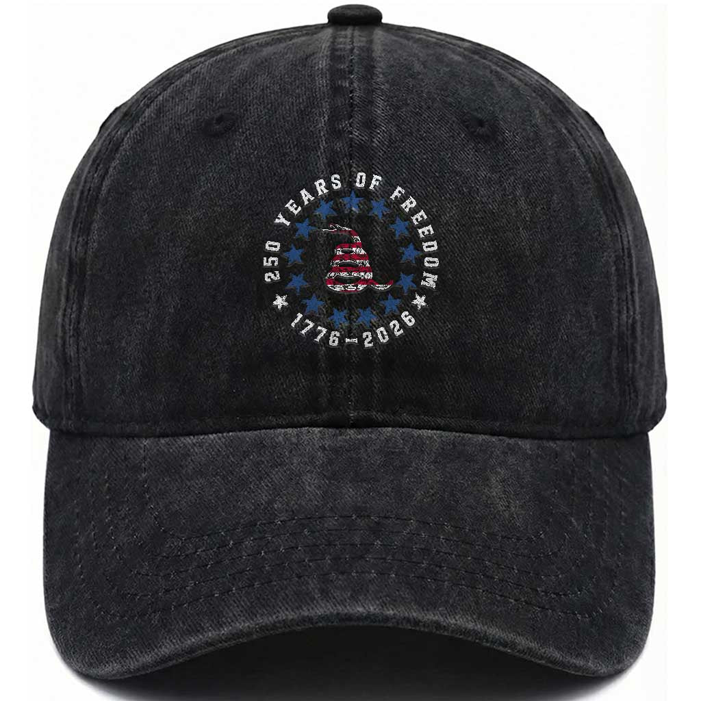 250 Years Of Freedom Washed Cotton Baseball Cap Gadsden Betty Ross Flag Ring of Stars American Patriot US