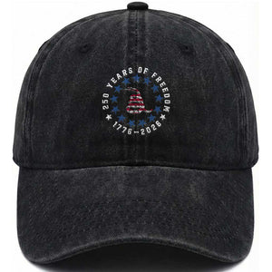 250 Years Of Freedom Washed Cotton Baseball Cap Gadsden Betty Ross Flag Ring of Stars American Patriot US