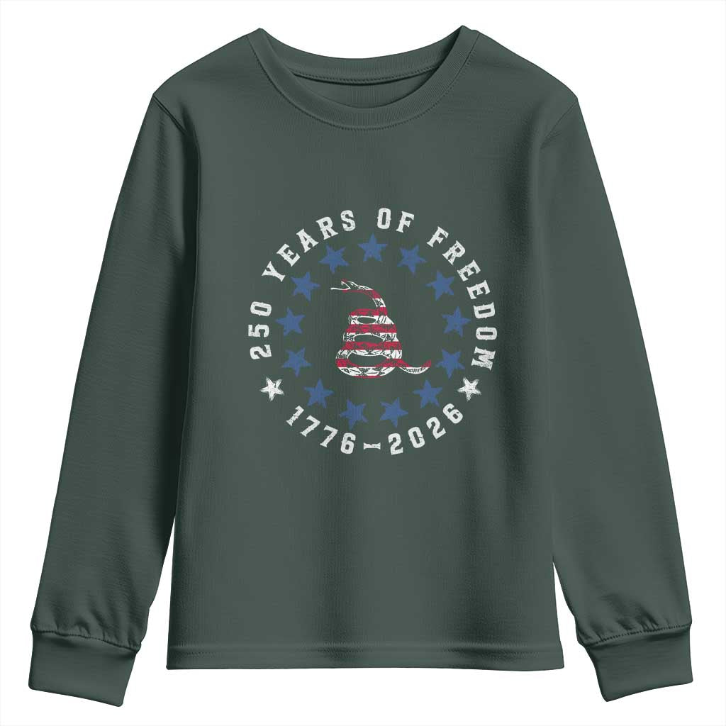 250 Years Of Freedom Youth Sweatshirt Gadsden Betty Ross Flag Ring of Stars American Patriot US TS14 Dark Forest Green Print Your Wear