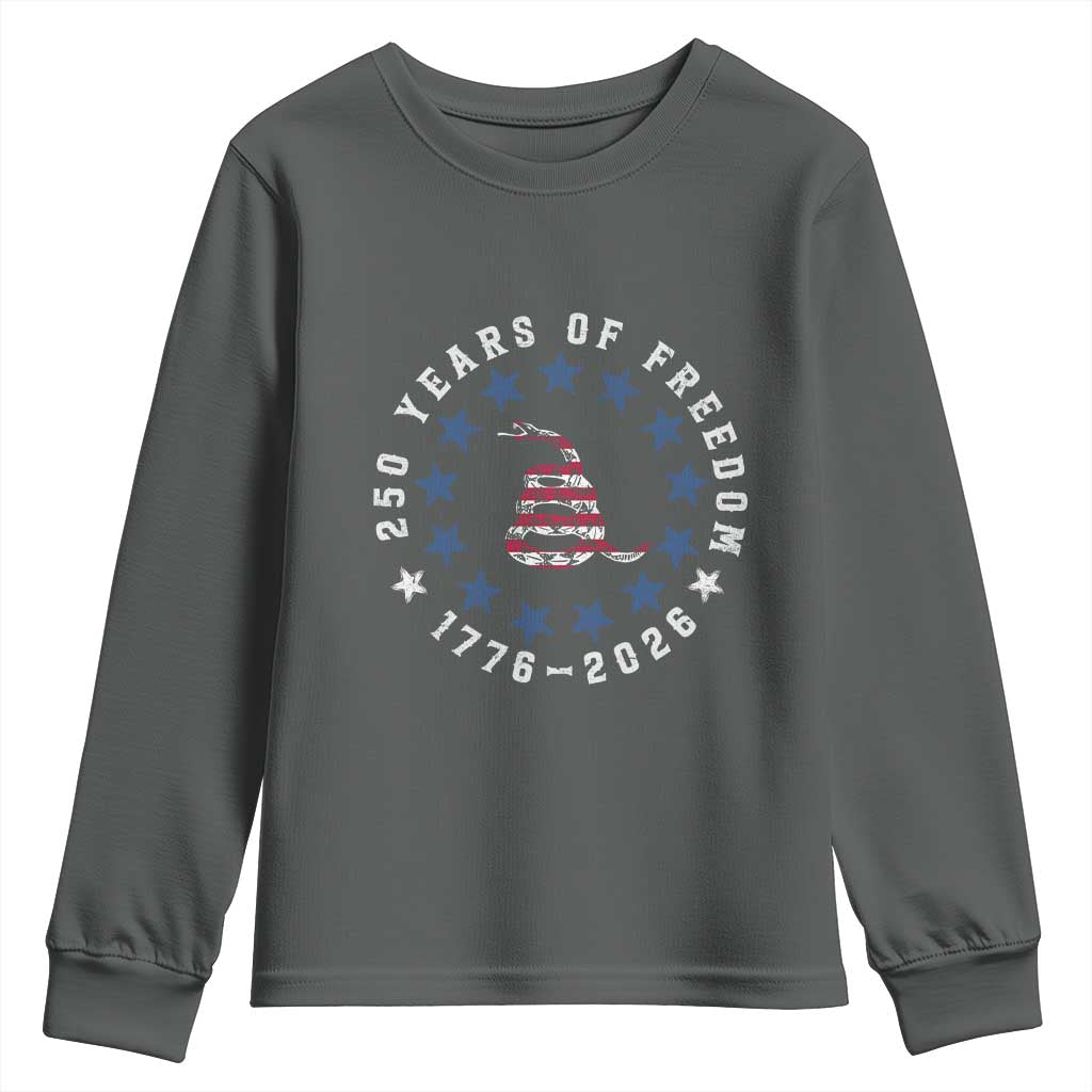 250 Years Of Freedom Youth Sweatshirt Gadsden Betty Ross Flag Ring of Stars American Patriot US TS14 Dark Heather Print Your Wear
