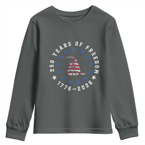 250 Years Of Freedom Youth Sweatshirt Gadsden Betty Ross Flag Ring of Stars American Patriot US TS14 Dark Heather Print Your Wear