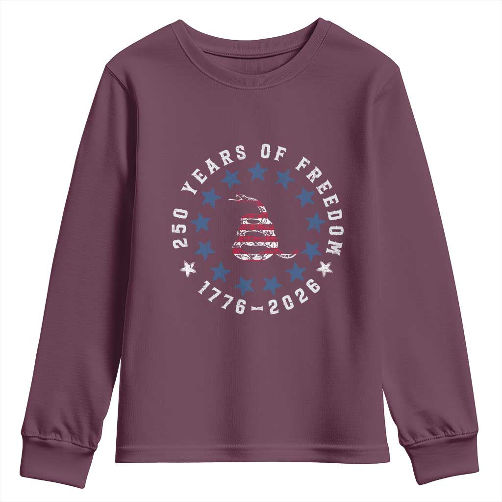 250 Years Of Freedom Youth Sweatshirt Gadsden Betty Ross Flag Ring of Stars American Patriot US TS14 Maroon Print Your Wear