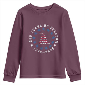 250 Years Of Freedom Youth Sweatshirt Gadsden Betty Ross Flag Ring of Stars American Patriot US TS14 Maroon Print Your Wear