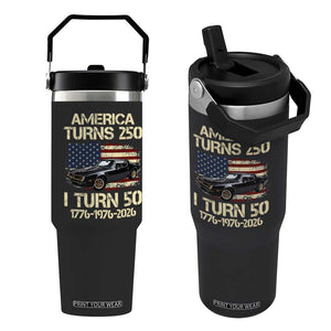America Turns 250 I Turn 50 1976 50th Birthday Flip Straw Tumbler Retro 70s Muscle Car Lover