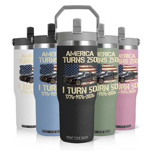 America Turns 250 I Turn 50 1976 50th Birthday Flip Straw Tumbler Retro 70s Muscle Car Lover