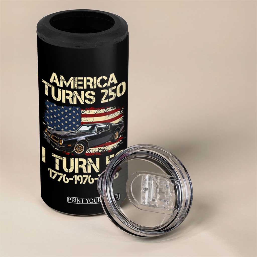 America Turns 250 I Turn 50 1976 50th Birthday 4 in 1 Can Cooler Tumbler Retro 70s Muscle Car Lover