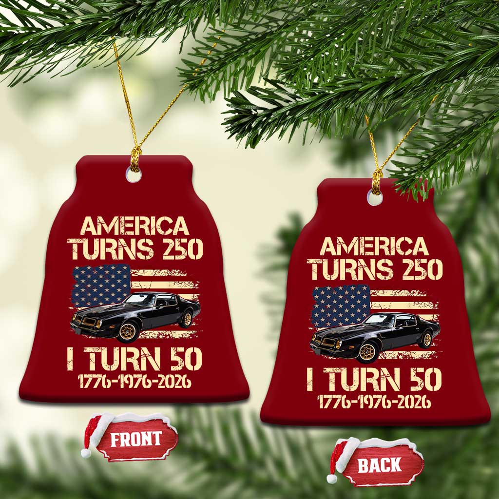 America Turns 250 I Turn 50 1976 50th Birthday Ceramic Ornament Retro 70s Muscle Car Lover