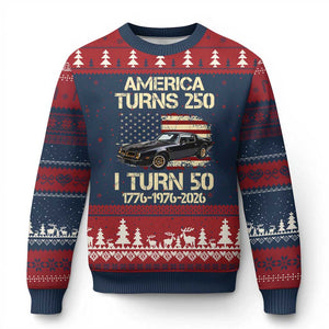 America Turns 250 I Turn 50 1976 50th Birthday Ugly Christmas Sweater Retro 70s Muscle Car Lover
