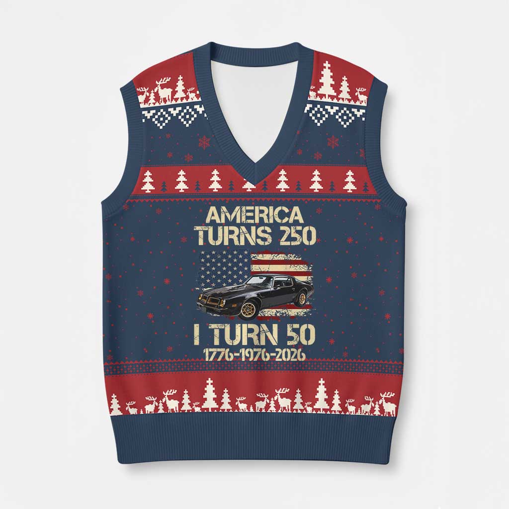America Turns 250 I Turn 50 1976 50th Birthday V-Neck Knit Sweater Vest Retro 70s Muscle Car Lover TS14 Navy Red Print Your Wear
