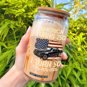 America Turns 250 I Turn 50 1976 50th Birthday Glass Can Retro 70s Muscle Car Lover