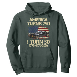 America Turns 250 I Turn 50 1976 50th Birthday Hoodie Retro 70s Muscle Car Lover