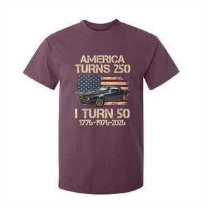 America Turns 250 I Turn 50 1976 50th Birthday T Shirt For Kid Retro 70s Muscle Car Lover