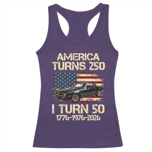 America Turns 250 I Turn 50 1976 50th Birthday Racerback Tank Top Retro 70s Muscle Car Lover