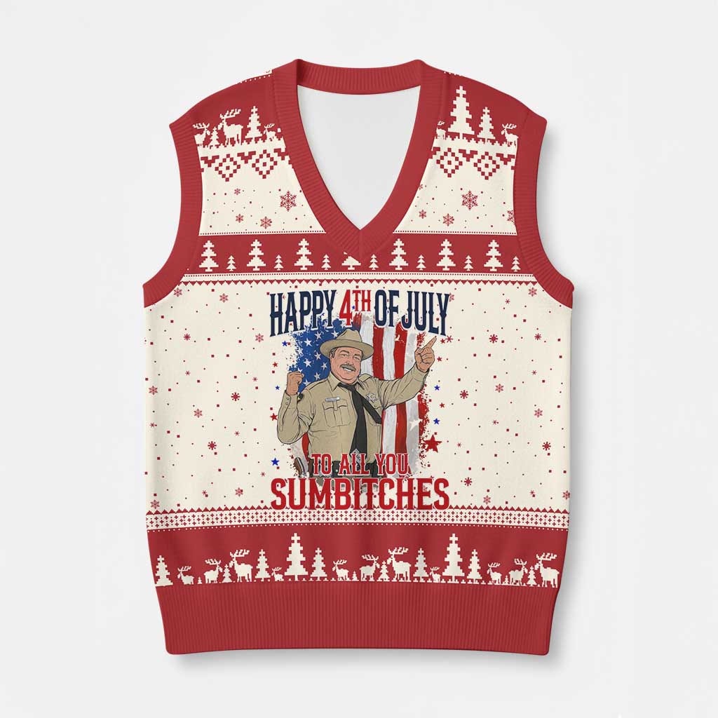 Happy 4th Of July To All You Sumbitches V-Neck Knit Sweater Vest Funny USA 250th Anniversary Independence Day TS14 Beige Red Print Your Wear