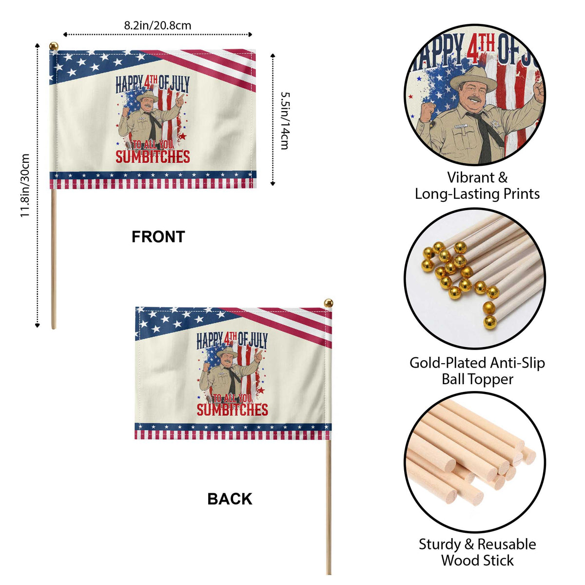 Happy 4th Of July To All You Sumbitches Patriotic Handheld Flag Funny USA 250th Anniversary Independence Day