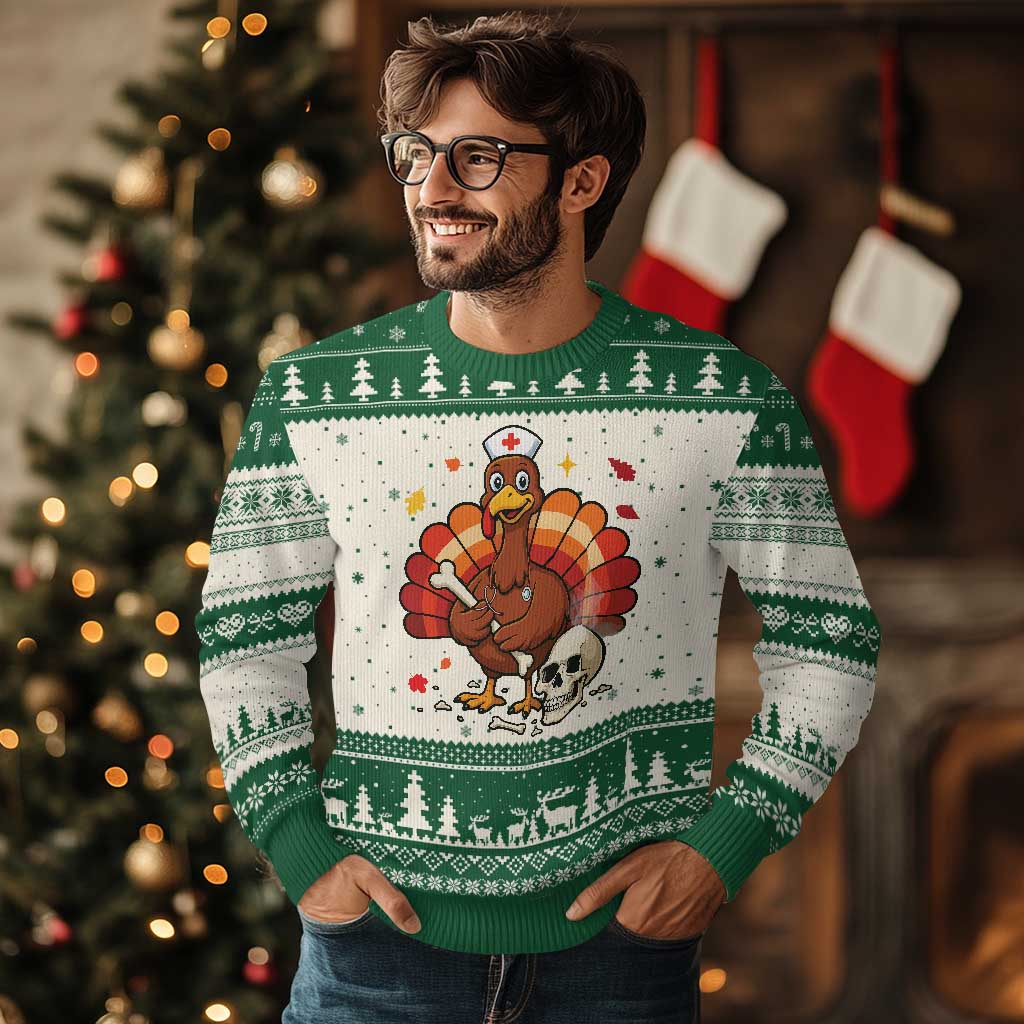 Funny Thanksgiving Nurse Turkey Ugly Christmas Sweater Fall RN - Print Your Wear