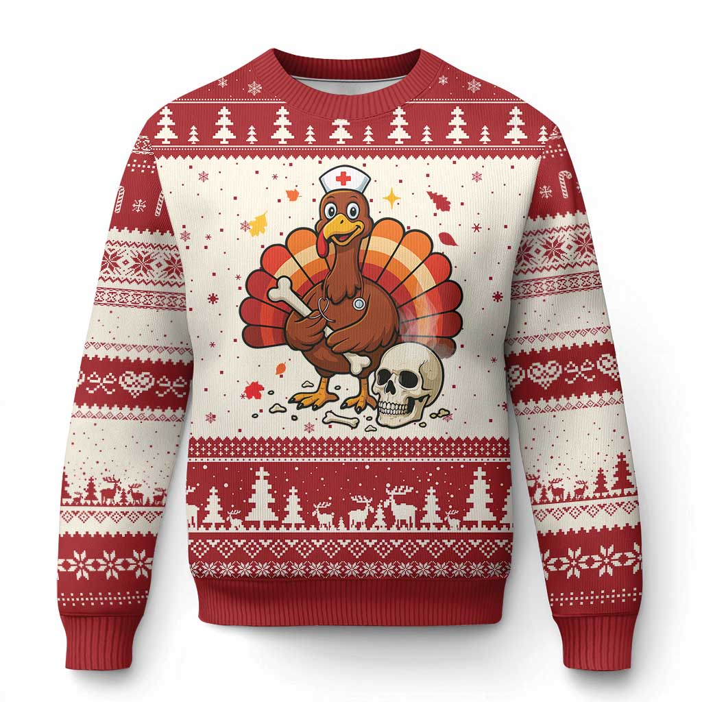 Funny Thanksgiving Nurse Turkey Ugly Christmas Sweater Fall RN - Print Your Wear