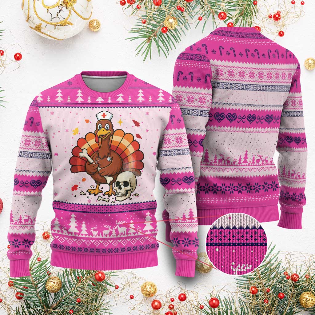 Funny Thanksgiving Nurse Turkey Ugly Christmas Sweater Fall RN - Print Your Wear