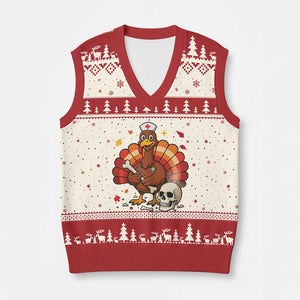 Funny Thanksgiving Nurse Turkey V-Neck Knit Sweater Vest Fall RN TS14 Beige Red Print Your Wear