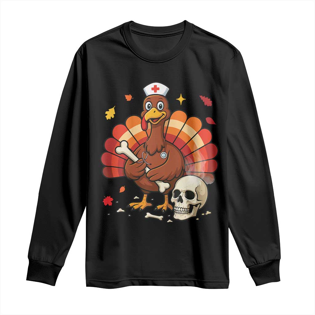 Funny Thanksgiving Nurse Turkey Long Sleeve Shirt Fall RN - Print Your Wear