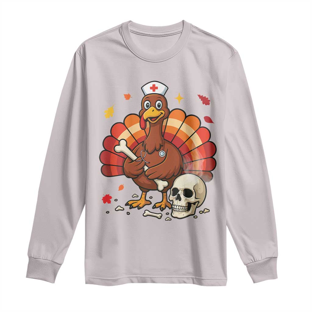 Funny Thanksgiving Nurse Turkey Long Sleeve Shirt Fall RN TS14 Ice Gray Print Your Wear