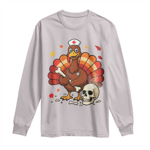 Funny Thanksgiving Nurse Turkey Long Sleeve Shirt Fall RN TS14 Ice Gray Print Your Wear