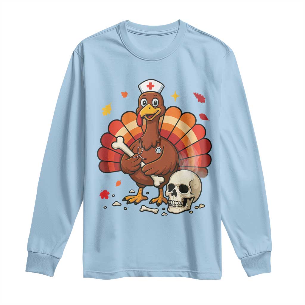 Funny Thanksgiving Nurse Turkey Long Sleeve Shirt Fall RN TS14 Light Blue Print Your Wear