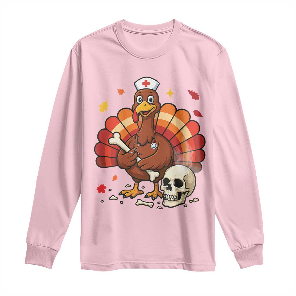 Funny Thanksgiving Nurse Turkey Long Sleeve Shirt Fall RN TS14 Light Pink Print Your Wear