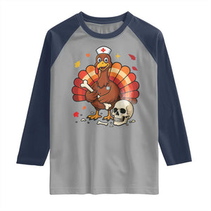 Funny Thanksgiving Nurse Turkey Raglan Shirt Fall RN - Print Your Wear
