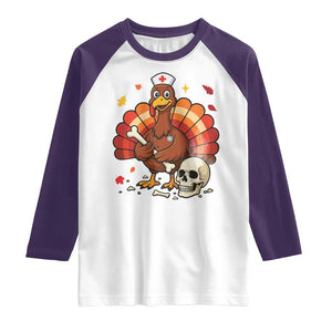 Funny Thanksgiving Nurse Turkey Raglan Shirt Fall RN - Print Your Wear