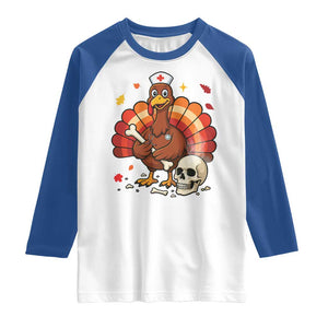 Funny Thanksgiving Nurse Turkey Raglan Shirt Fall RN - Print Your Wear