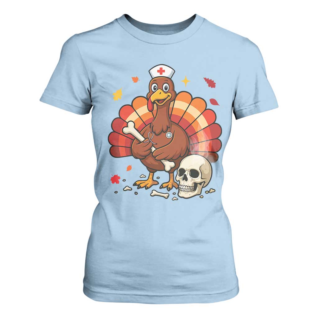 Funny Thanksgiving Nurse Turkey T Shirt For Women Fall RN TS14 Light Blue Print Your Wear