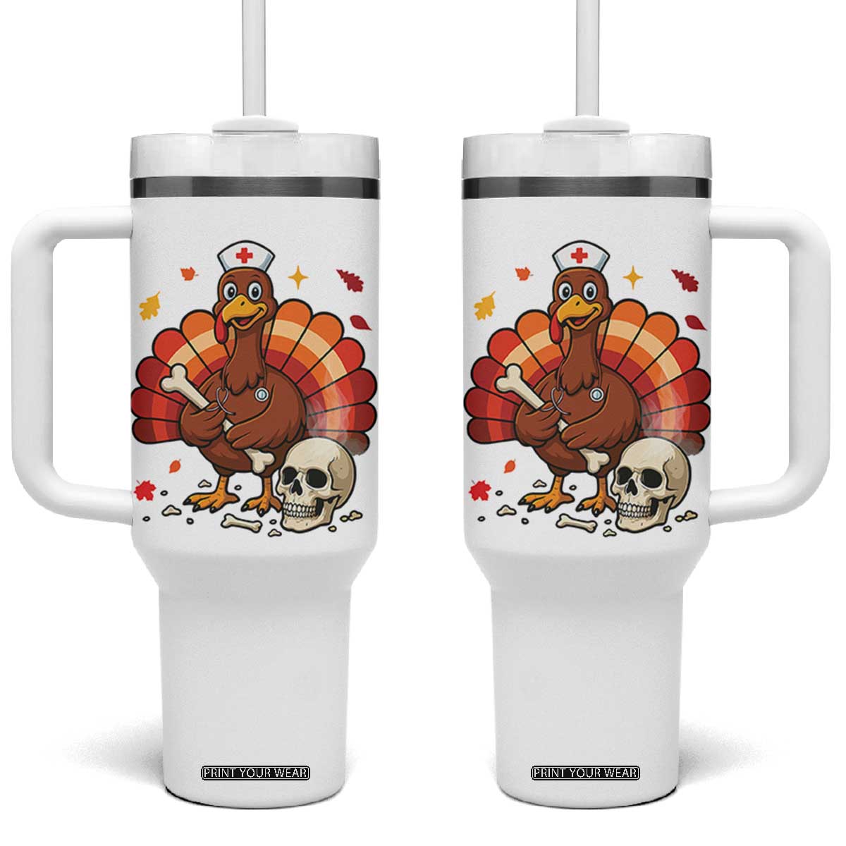 Funny Thanksgiving Nurse Turkey Tumbler With Handle Fall RN TS14 One Size: 40 oz White Print Your Wear