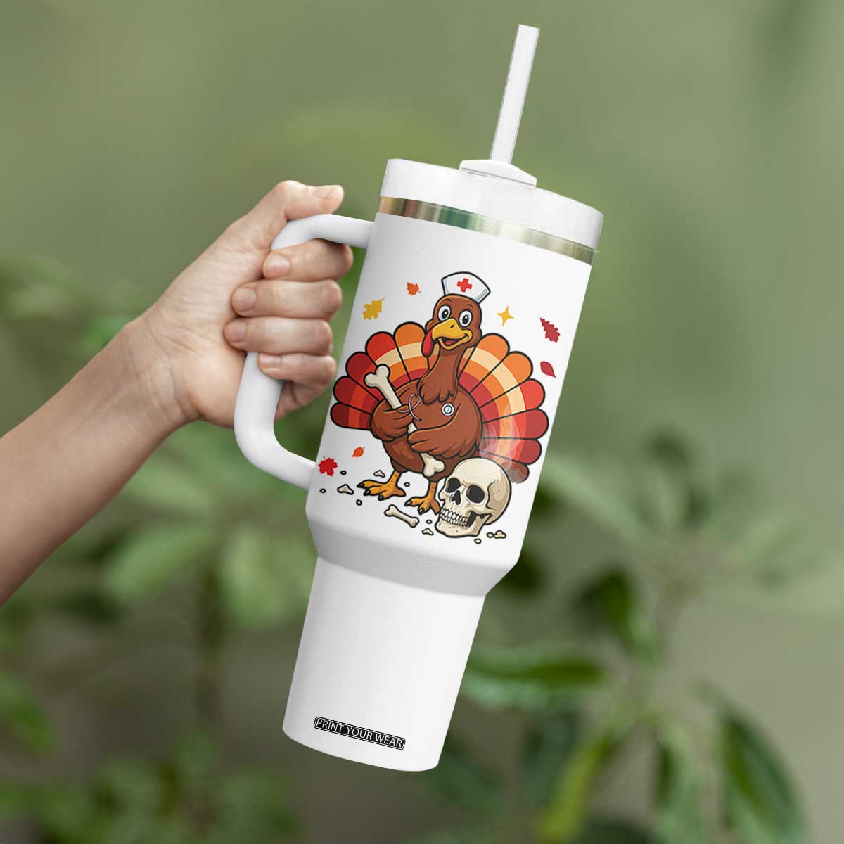 Funny Thanksgiving Nurse Turkey Tumbler With Handle Fall RN TS14 Print Your Wear