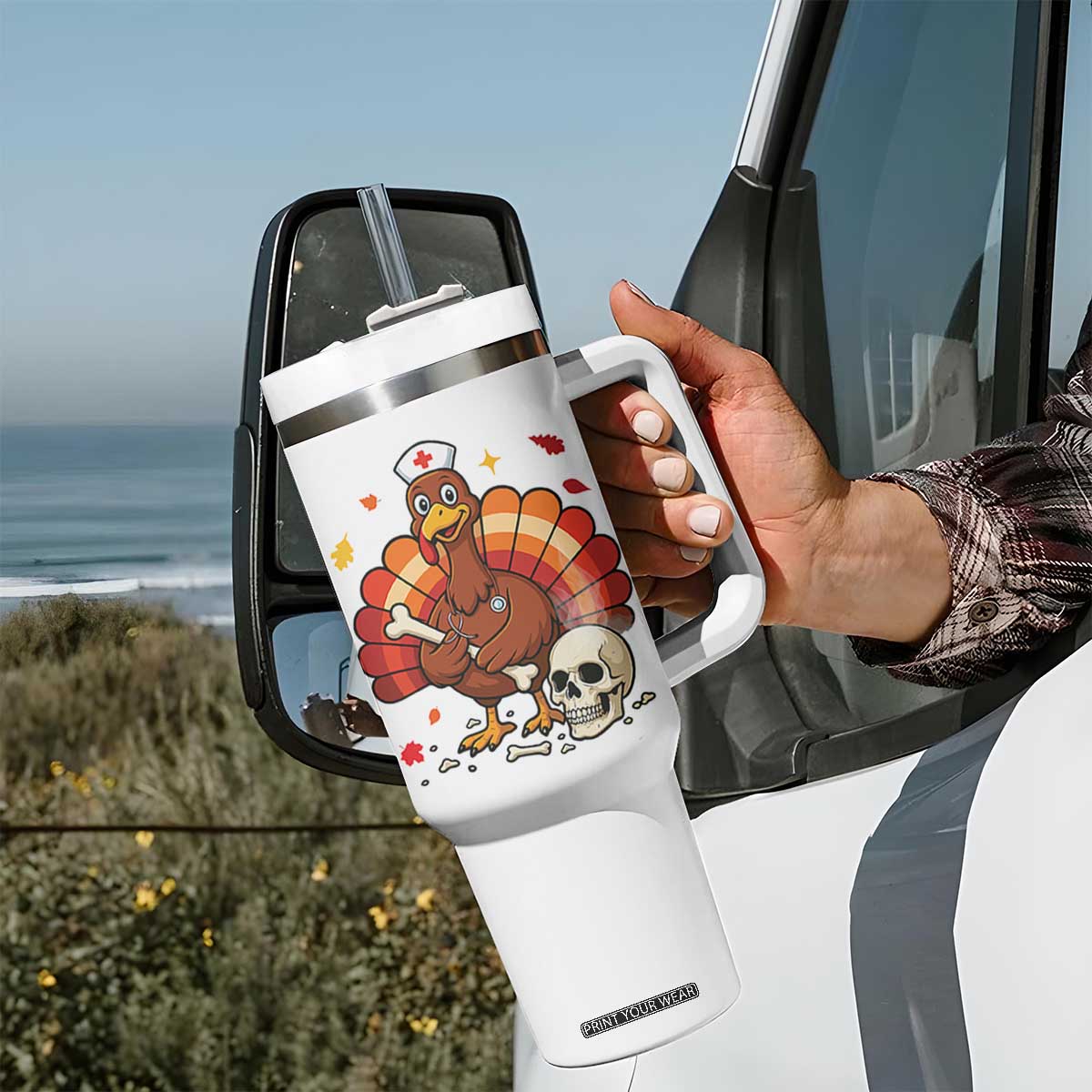 Funny Thanksgiving Nurse Turkey Tumbler With Handle Fall RN TS14 Print Your Wear