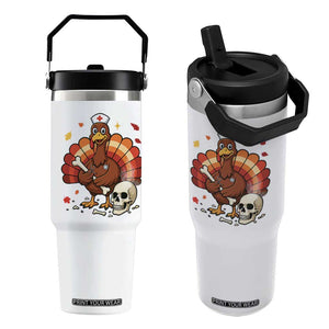 Funny Thanksgiving Nurse Turkey Flip Straw Tumbler Fall RN TS14 One Size: 30 oz White Print Your Wear